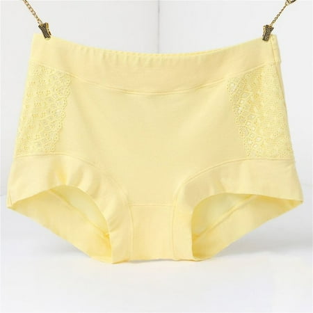 

Women Plus Size Soft Modal Briefs Middle-waisted Lace Solid Color Panties