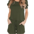 thumbnail image 2 of Women's Summer Short Romper Short Sleeve Solid Casual Loose Lightweight Drawstring Pockets Shorts Rompers Jumpsuits, 2 of 7