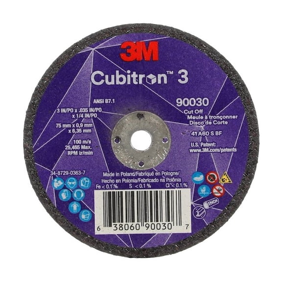 3m Cubitron Abrasive Cut-Off Wheel,1/4 in Connector 90030