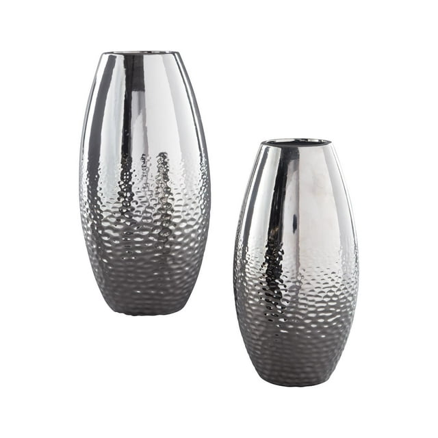 Ashley Furniture Signature Design - Dinesh Vases - Set of 2 - Glam - Silver Finish