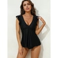 thumbnail image 1 of Beautyin Women Flowy Bikini Tank Top Solid Color Tankini Top Ruffled Shoulder Bathing Suit Top Deep V Neck Swimsuit Top, 1 of 5