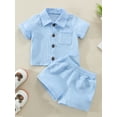 thumbnail image 3 of Kids Boys Shorts Set, Short Sleeve Button-down Shirt with Elastic Waist Shorts Summer Outfit 2-6 Years, 3 of 9