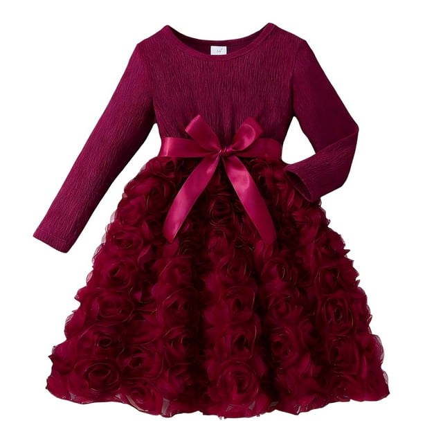 Robe Élégante pour Filles à Motif de Roses Uni pour le Quotidien au Printemps et en Été, Design Floral pour Petites Filles, Robes