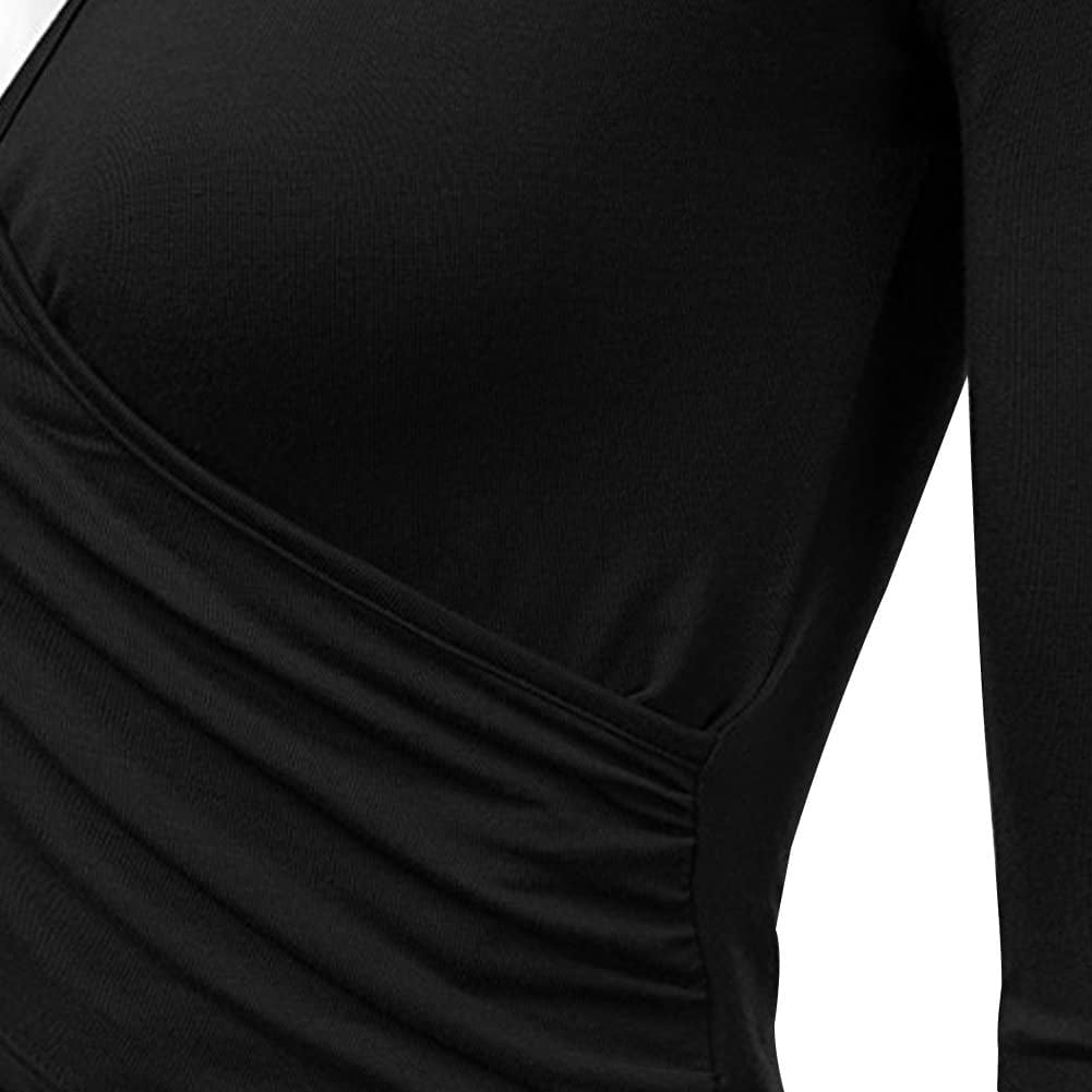 OwlFay Women Solid Long Sleeve Cross Wrap Crop Tops Summer Tees Yoga Casual T-Shirts