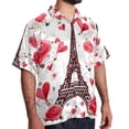 thumbnail image 2 of Eiffel Tower Valentine's Day Men's Short Sleeve Shirts with Spread Collar Tops, Casual Printed Poplin Shirt, Button Down Short Summer Beach Shirts - Unisex, 2 of 6
