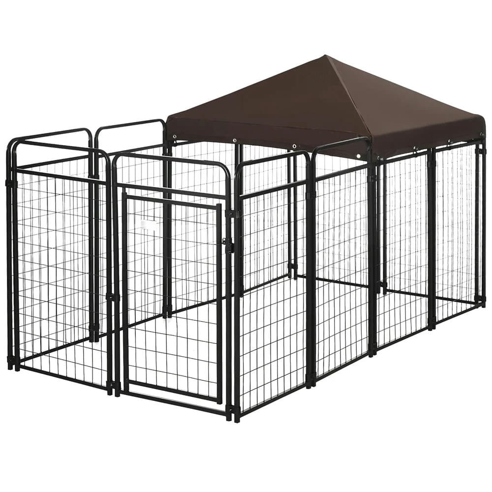 Topcobe Dog Kennel Outdoor with Waterproof Canopy, Dog Run with Chain Link, Secure Lock for Backyard and Patio, Large and Medium Sized Dogs, Outside Pet Shelter, Small Animal Habitat