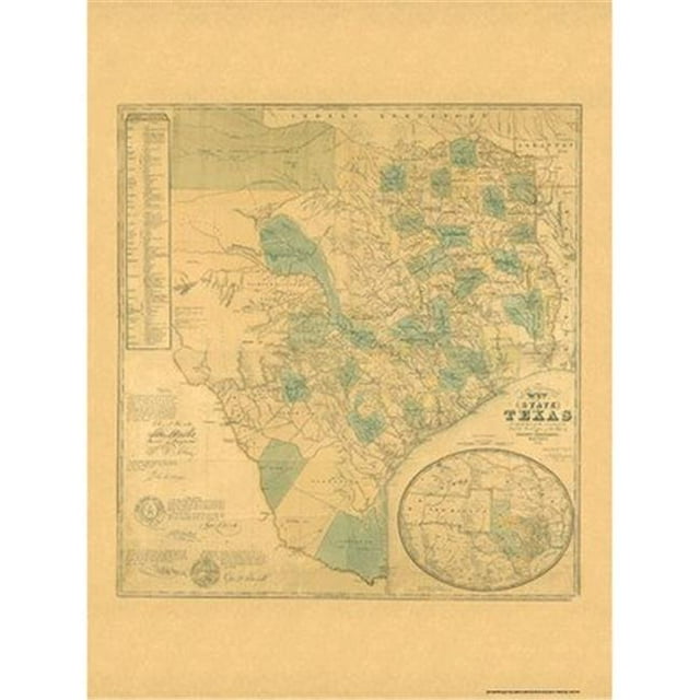 Universal Map 16178 Texas 1853 Historical Print Mounted