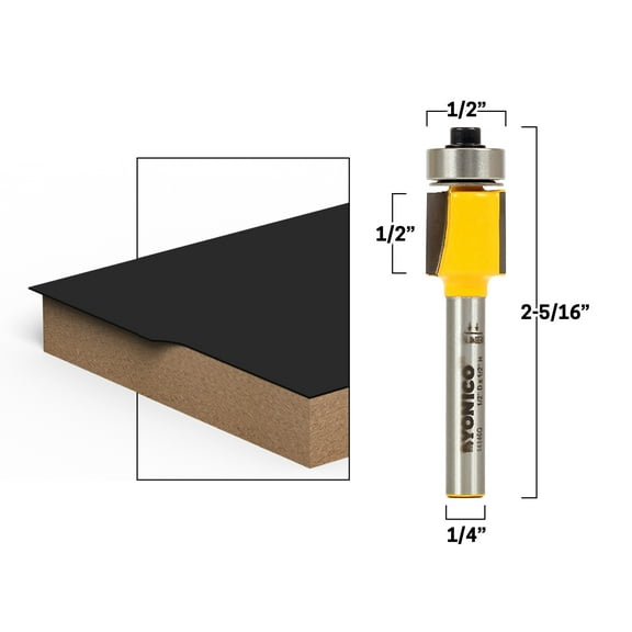 1/2" Laminate Flush Trim Router Bit - 1/4" Shank - Yonico 14146q