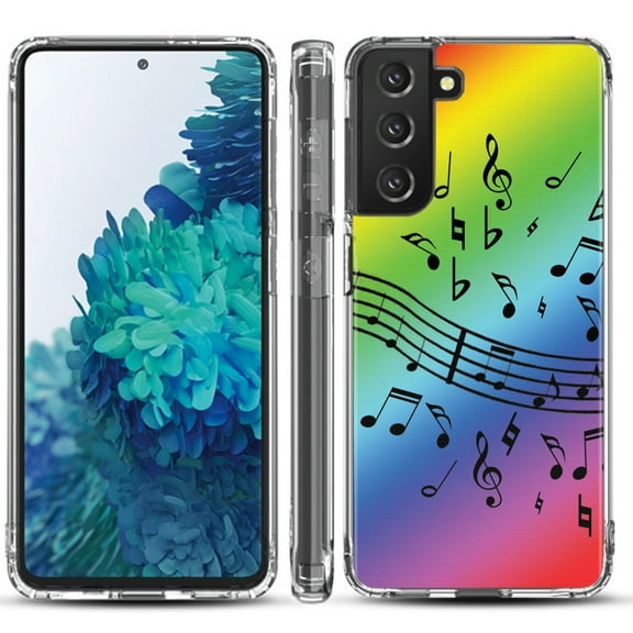 Shockproof Hybrid Bumper Phone Case for Samsung galaxy S21  5G / S21 Plus 5G, by OneToughShield ® - Music Notes / Rainbow