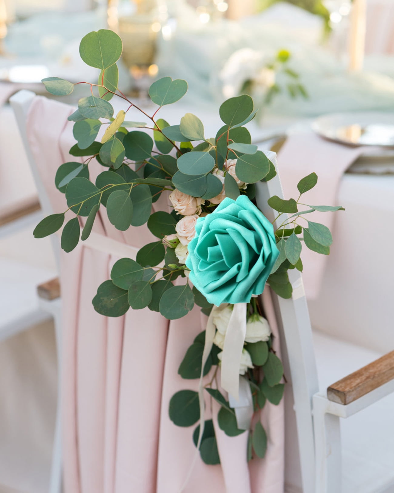 50 PCS Dark Turquoise Artificial Flowers Real Looking Faux Foam Fake Roses with Stems for Wedding Decoration Bridal Shower Centerpieces Arrangements Party Tables Decor