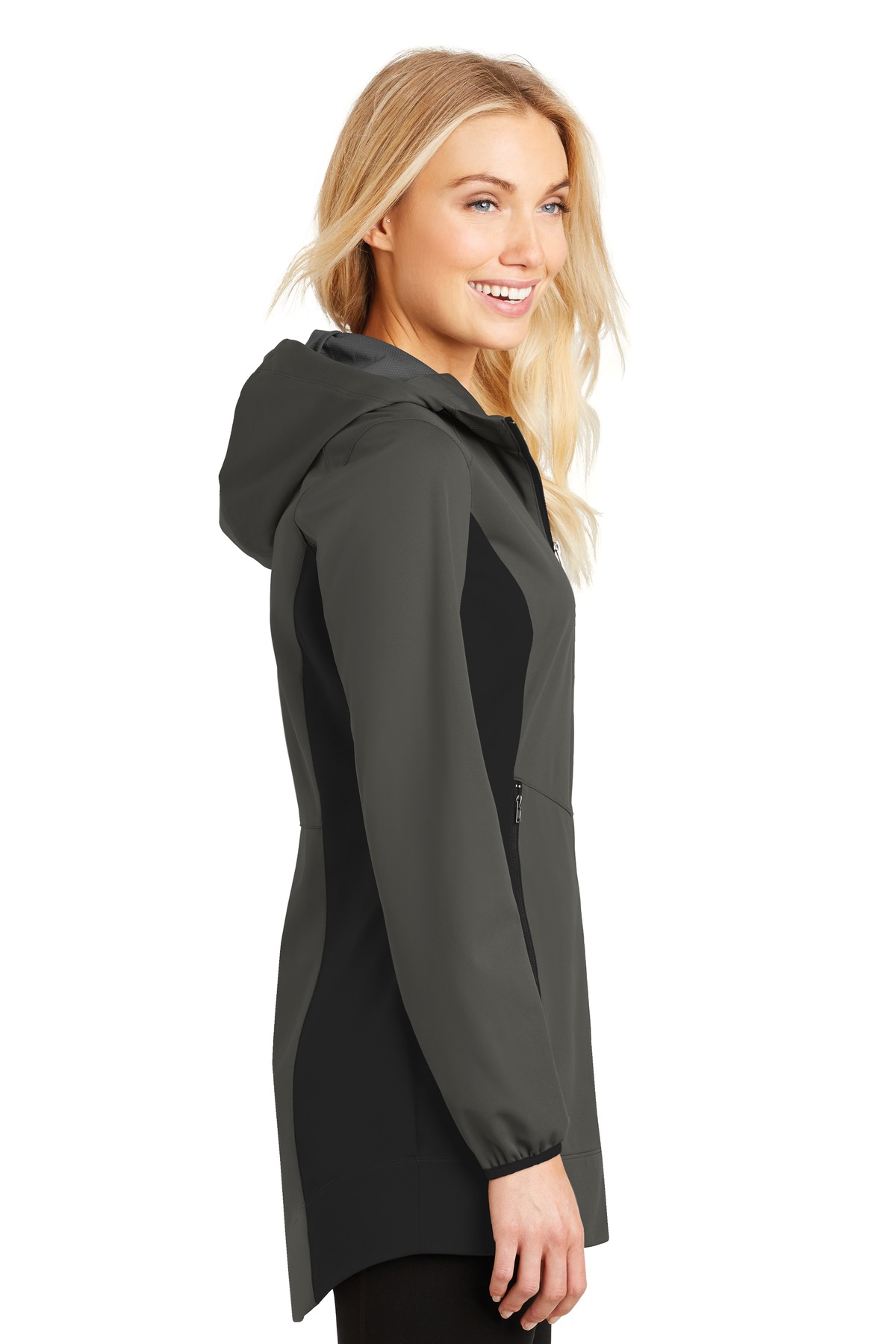 Port Authority Ladies Active Hooded Soft Shell Jacket-L (Grey Steel/ Deep Black) - image 3 of 6
