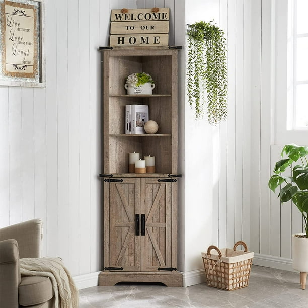 OKD 2Door 68" H Farmhouse Tall Storage with Adjustable Shelves