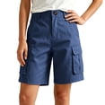 thumbnail image 4 of Binmer Women's High Waist Button Cargo Shorts with Pocket,Casual Outdoor Summer Shorts Blue,Women's Plus XL, 4 of 7