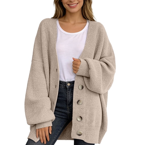 Likimi Womens Knit Cardigan Button Down V Neck Long Sleeve Solid Color Sweater For Women Winter Warm Comfortable Coat Size One Size