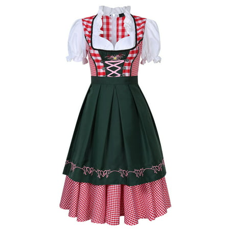 3 Pcs Women's German Dirndl Serving Wench Bavarian Beer Girl Oktoberfest Adult Costume