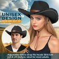 thumbnail image 5 of EINSKEY Straw Cowboy Hat with Fringe Shapeable Brim, Beach Cowgirl Hat with Chin Strap, Black, 5 of 6