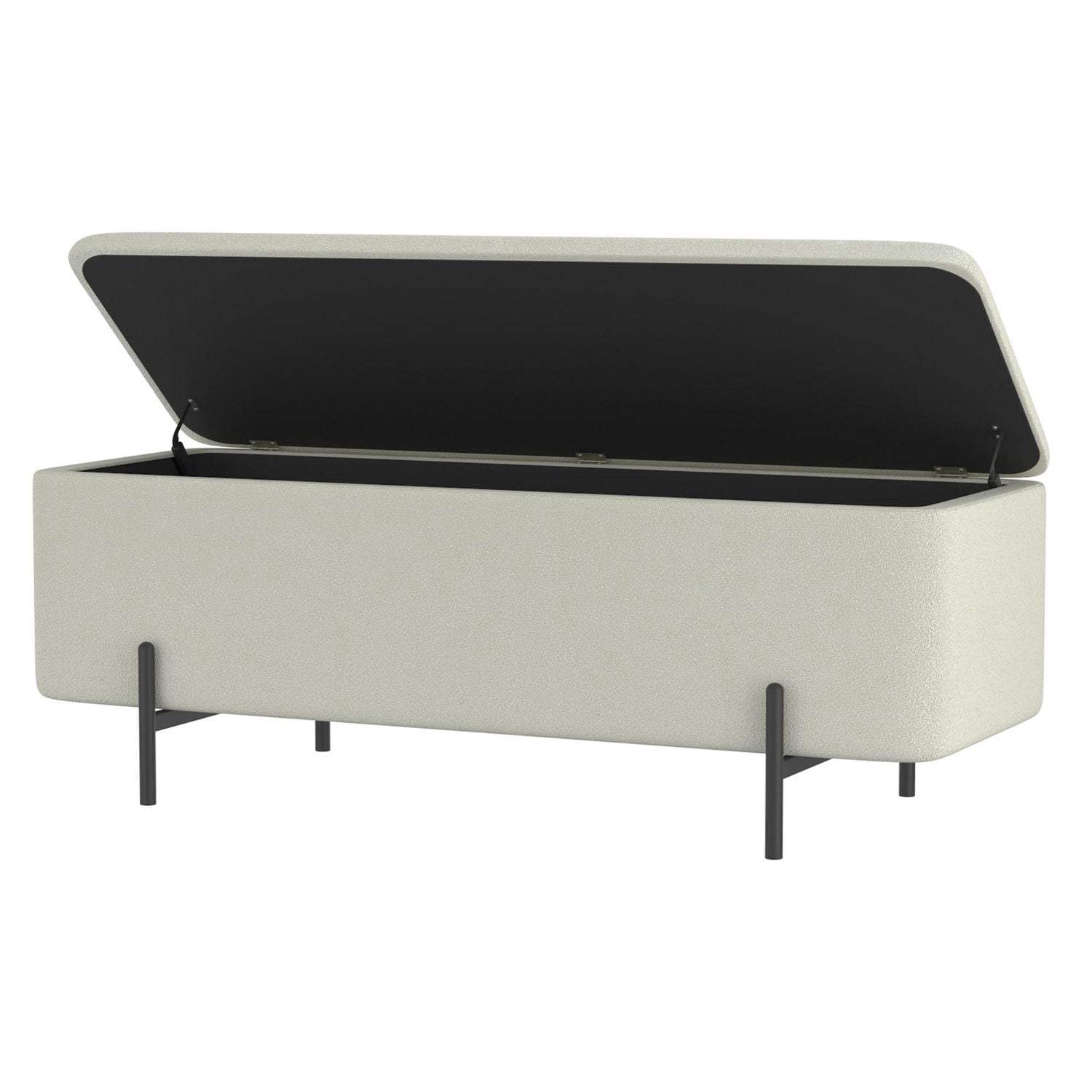 Modern Fabric & Metal Storage Ottoman Bench - White & Black