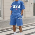 thumbnail image 2 of IWRICH Men's 4th of July Independence Day Outfits USA Flag Short Sleeve Shirts and Shorts Set 2 Piece Athletic Jogging Tracksuits Blue L, 2 of 4