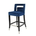 thumbnail image 2 of Set of 2 Velvet Bar Stools with Open Design Backrest, Upholstered High Dining Chairs with Wood Legs and Metal Footrest, 26 inch, for Kitchen Island, Dining Room, Home, Pub, Navy Blue, 2 of 7