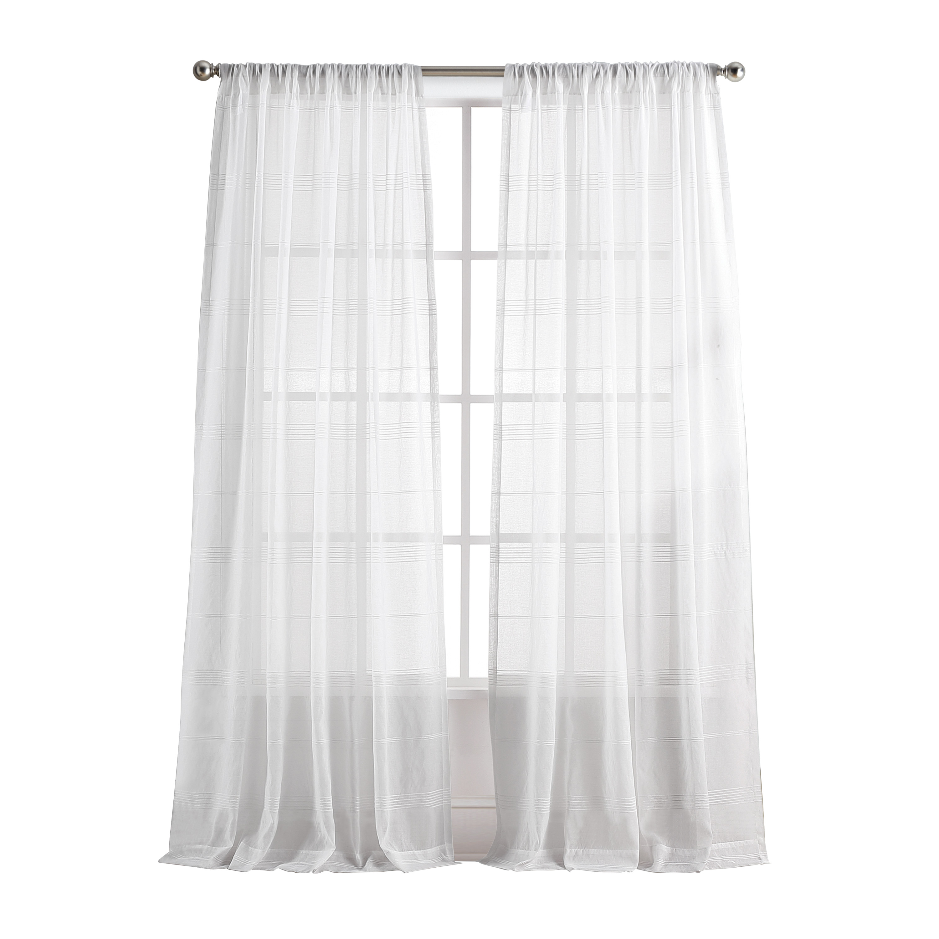 Martha Stewart Delicate Stripe Curtain Panel Pair, White, Pole Top, Sheer, Indoor, Adult, 2 Piece Set, 50" x 95"