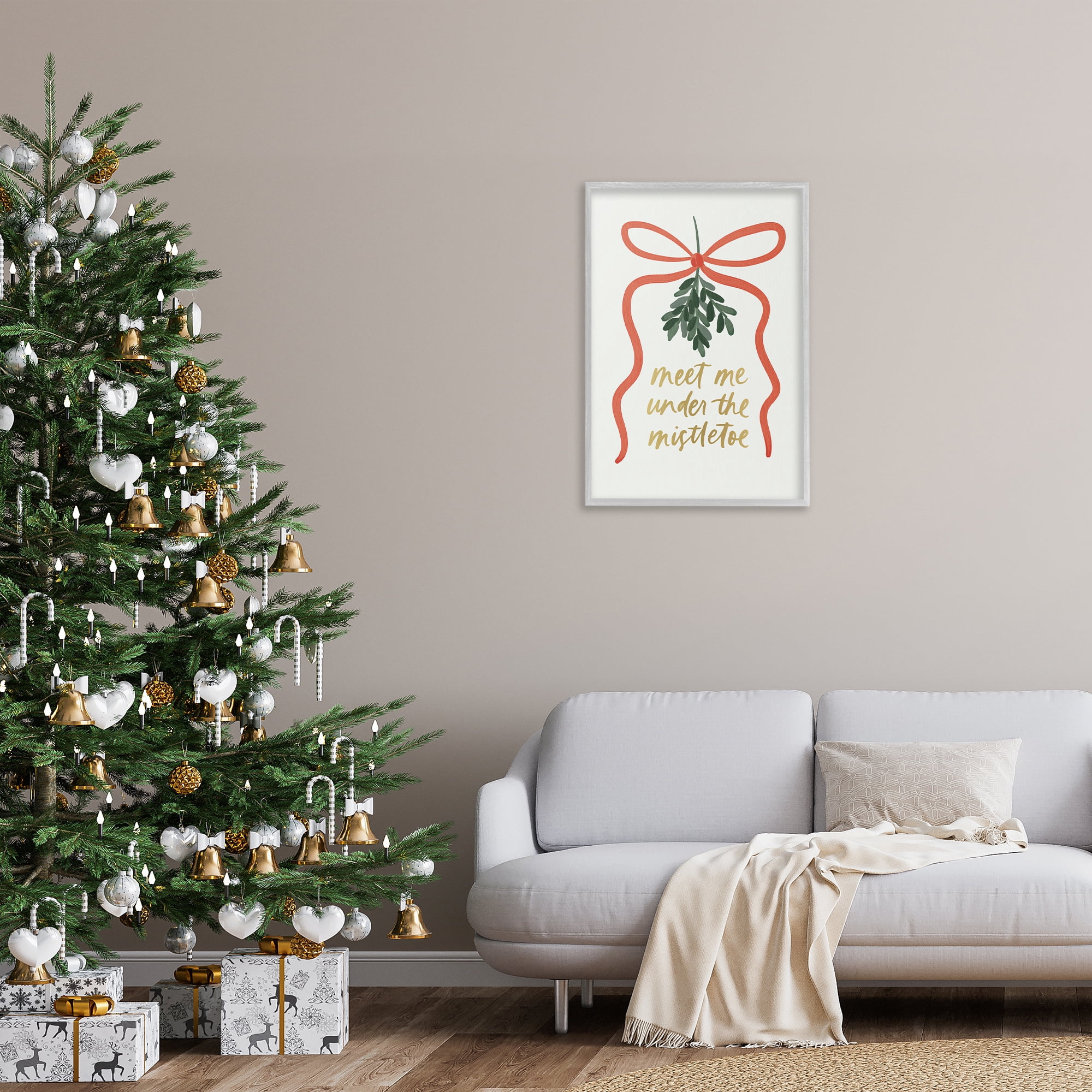 Stupell Industries Under Mistletoe Christmas Holiday Painting Gray Framed Art Prints Wall Art, 20 x 30