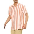 thumbnail image 4 of INSPIRE CHIC Mens Stripe Shirt Short Sleeved Color Block Button Down Beach Shirt L Pink, 4 of 7