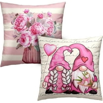 Gnome Valentines Day Pillow Covers 18x18 Set of 2 Pink White Striped Pillow Covers Valentine Day Throw Pillows Decorative Cushion Cases Home Decor for Couch Bed