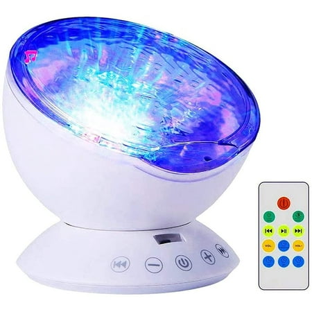 Projecteur Ocean Wave, lampe de nuit 12 LED, projecteur de veilleuse pour  chambre bébé enfant adulte avec 7 modes de couleur, haut-parleur intégré et  télécommande (blanc)