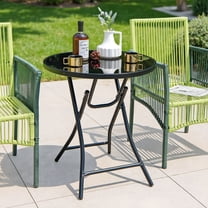 Topcobe 23 Inch Round Bistro Table with Tempered Glass Tabletop, Outdoor Patio Furniture for Balcony Garden Backyard