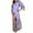 Purple, variant on Holloyiver Women’s Dresses Summer 2023 Printed Lace Splicing Lace-up 7-part Sleeve Shirt-style Long Dress S-4XL