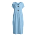 thumbnail image 6 of asdoklhq 4x Summer Dresses Trendy Women Casual Short Sleeve Round-neck Button Button Linen Casual Dress Light Blue 2X, 6 of 6