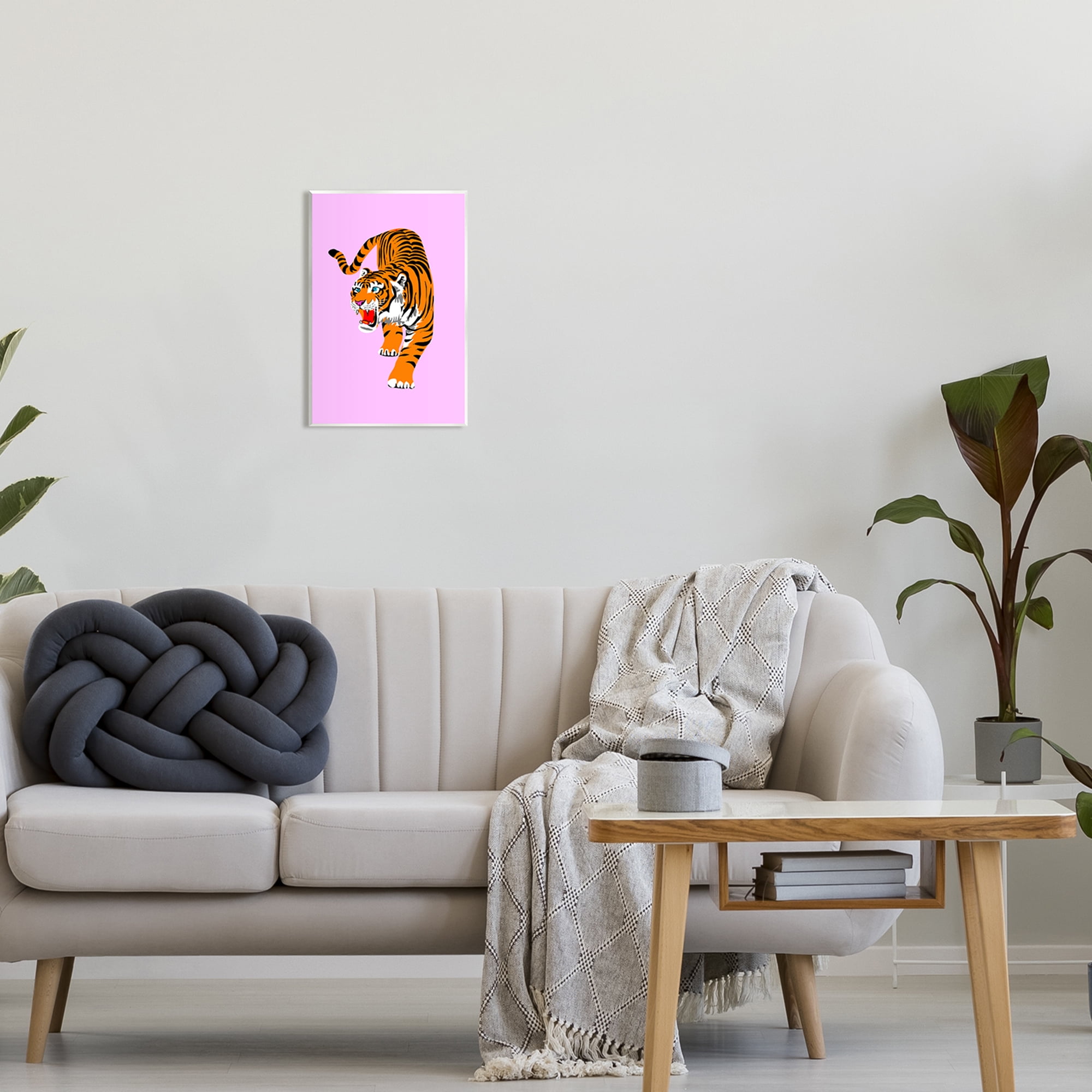 Stupell Industries Roaring Tiger on Pink Animals & Insects Painting Unframed Art Print Wall Art, 10 x 15