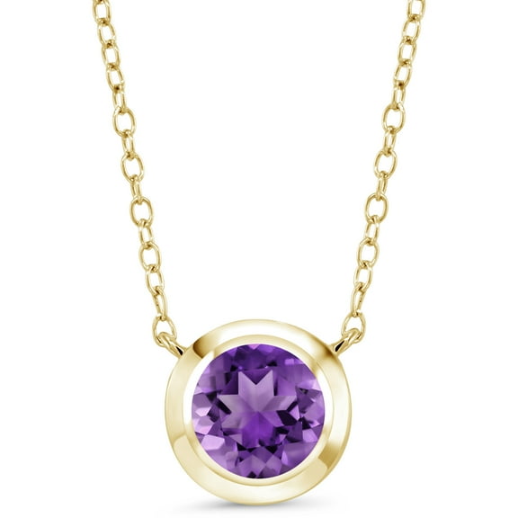 Gem Stone King 1.20 Ct Round Purple Amethyst 18K Yellow Gold Plated Silver Solitaire Necklace