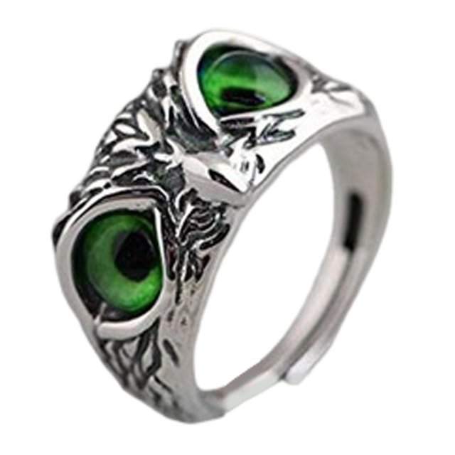 Anillos de Búho de Ojo de Demonio Yinane Anillo de Declaración Retro Verde