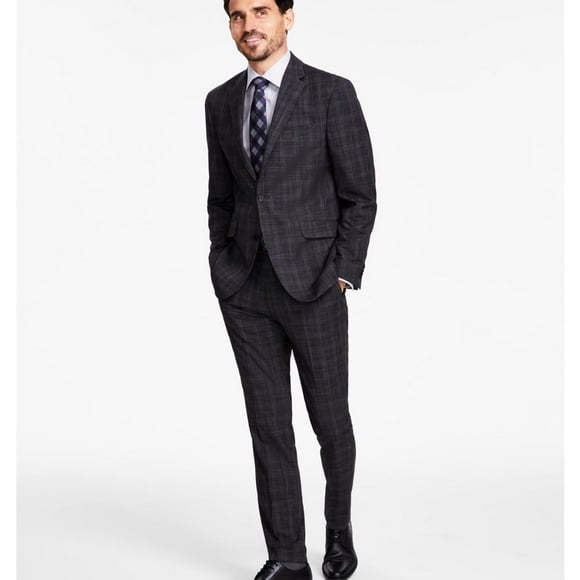 Kenneth Cole Mens Ready Flex Stretch 2 Piece Two Button Formal Suit, Grey, 46 Regular / 40W x 33L