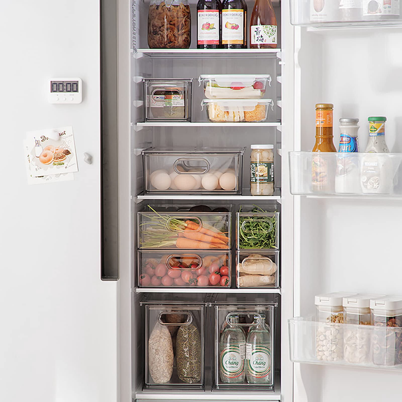 Set Of 3 Stackable Refrigerator Organizer Bins Pull-out Drawers For Fruit And Veggies Divided Storage Fridge Clear Drawer Containers With Handle Produce Saver  Eggs Snack
