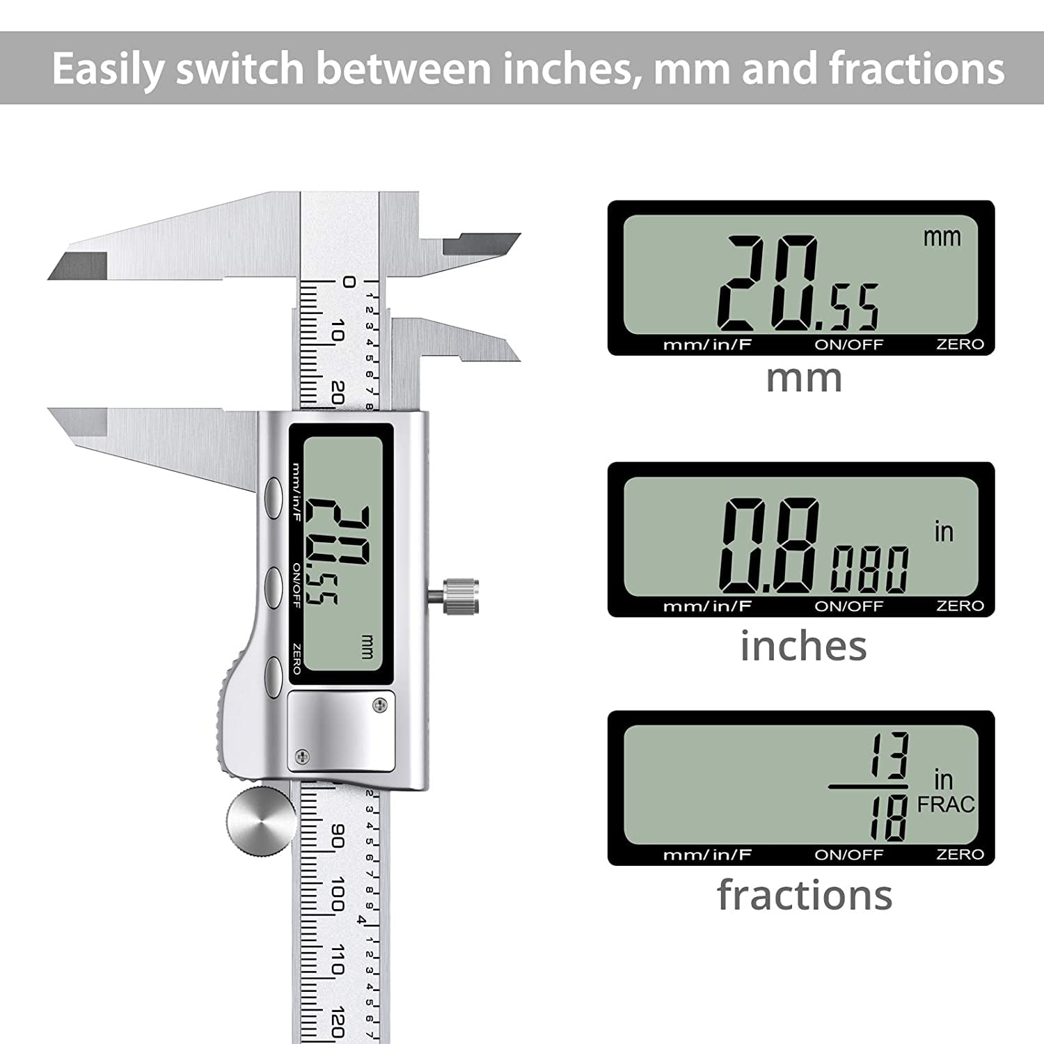 Proster 6" Digital Vernier Caliper with 32 Feeler Gauges- Inch/Metric/Fraction Conversion, Stainless Steel, LCD Screen - for Inner/Outer Diameter, Depth, Width Measurement (150mm)