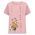 thumbnail image 4 of Cnbwig Womens Basic T Shirts Casual Linen Blend Shirt Round Neck Tees Floral Printed Short Sleeve Breathable Soft Tunic Blouse for Everyday Wear, 4 of 5