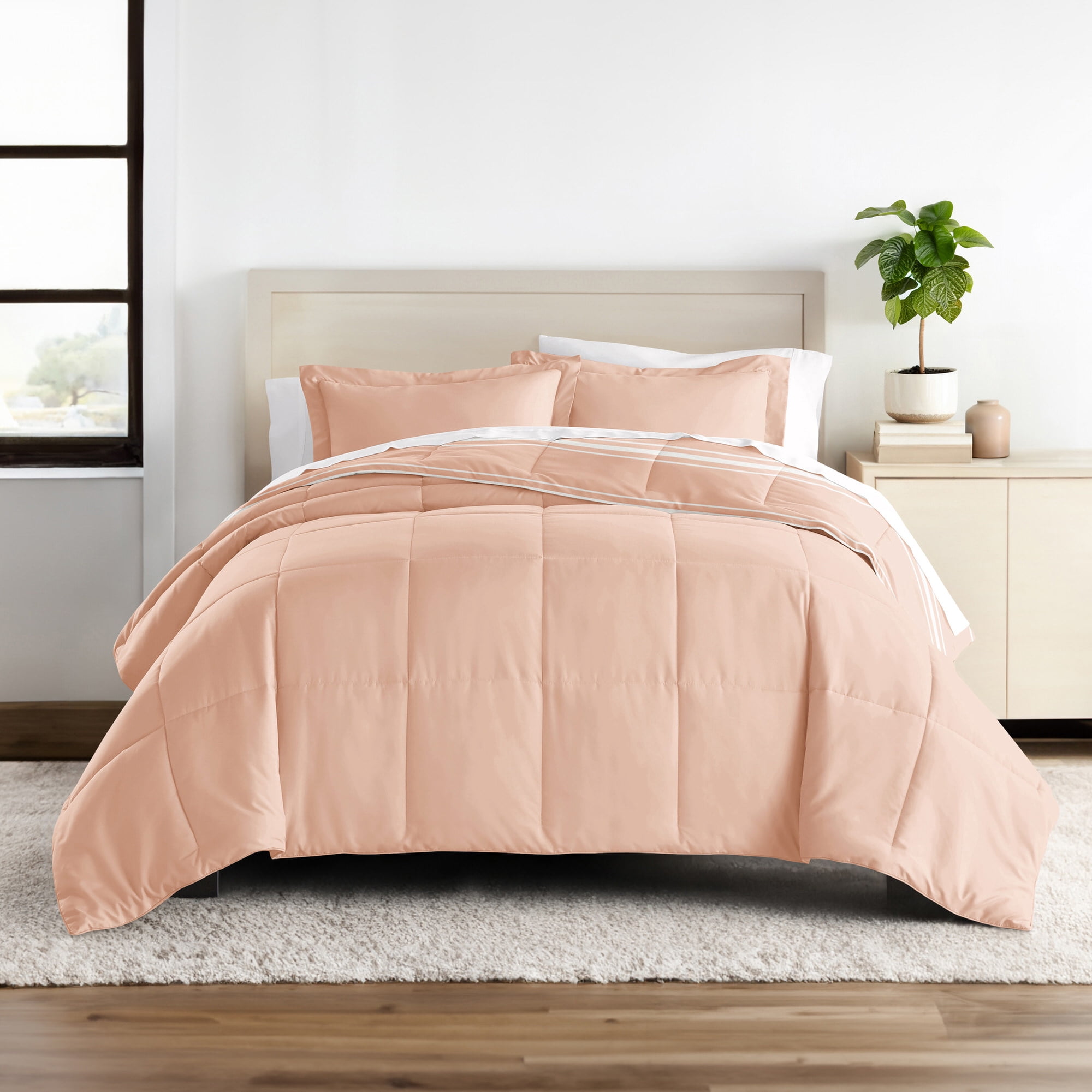 All Season Ultra Soft Comforter Set Lightweight Bedding in Soft Stripe for Full/Queen Size by Comfort Canopy