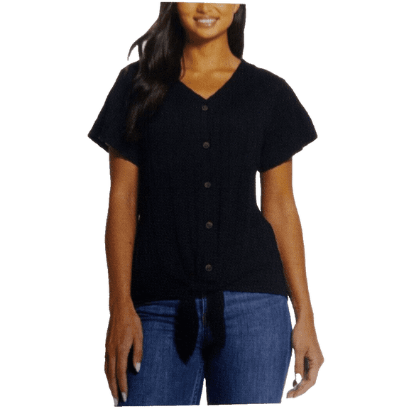 Weatherproof Vintage Ladies' Tie Front Top, Black Medium