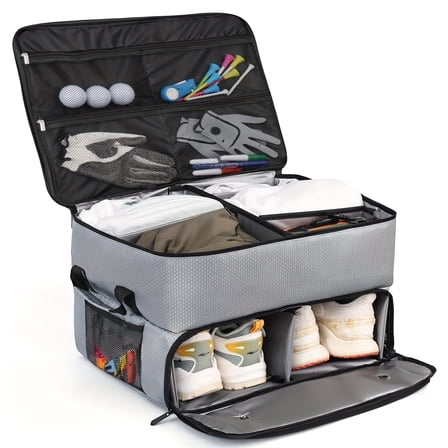 Golf Trunk Organizer Car Golf Locker with Separate Ventilated Compartment for 2 Pair Shoes, Tees, Golf Trunk Storage for Balls Golf Gifts for Men and Women-Light Grey