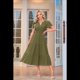 thumbnail image 2 of Vestido Plisado con Cuello en V y Mangas Abullonadas, Larga, Verde , Talla XL, 2 of 4