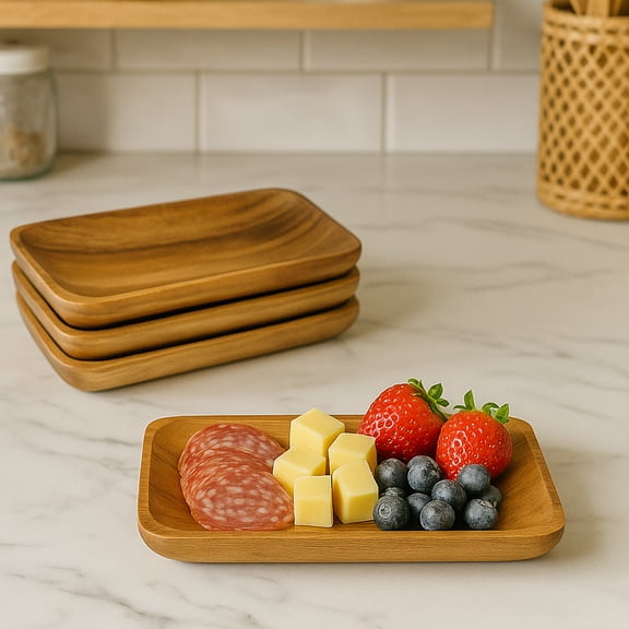 Woodard & Charles Acacia Wood 8" Rectangular Serving Tray, Set of 4