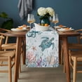 thumbnail image 2 of Teal Turtle Coastal Table Runner - 120 Inch Long, Kitchen Dining Table Runner Dresser Scarves, Octopus Coral Summer Beach Starfish Farmhouse Decor for Coffee Tables Wedding Party Banquet, 2 of 8