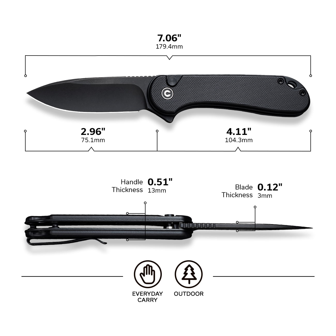 CIVIVI Pocket Folding Knife 7.06" Button Lock Elementum II C18062P-1