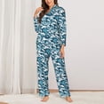 thumbnail image 2 of Rateoe Ocean Waves Pattern Womens Pajamas Set Long Sleeve Sleepwear Button Down Nightwear Soft Cotton Pj Lounge Sets-Medium, 2 of 7
