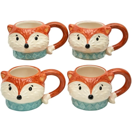 Way to Celebrate Microwave & Dishwasher Safe Figural Fox Mug Set, 4 (Best Dishwasher Safe Travel Mug)