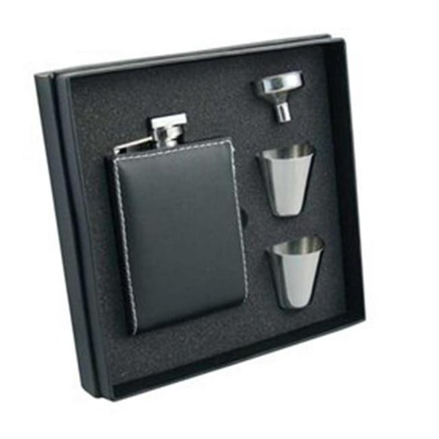 Visol VSET107 Portefeuille 6oz Flacon en Acier Inoxydable Noir Ensemble Cadeau