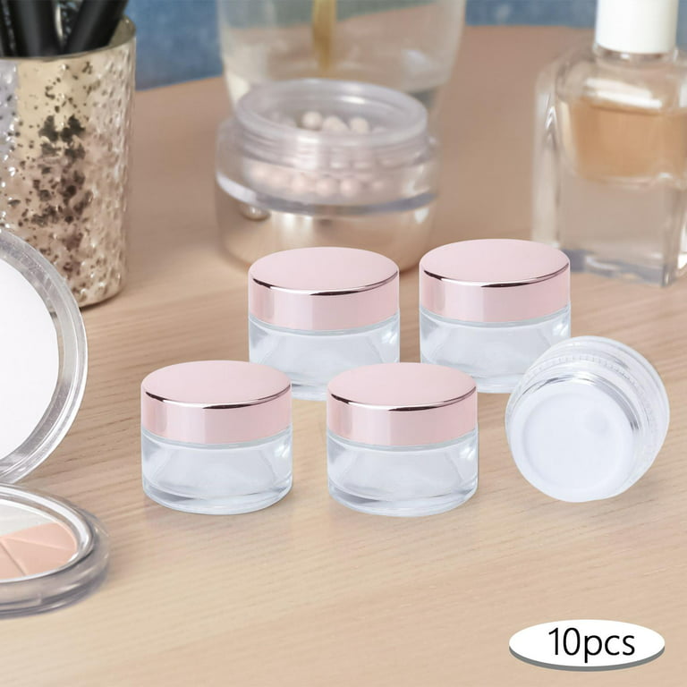 Small Glass Containers with Lids, Tecohouse 2 oz Glass Jars with White Lids  & Inner Liners, Mini Travel Toiletries Container for Slime, Makeup, Cream