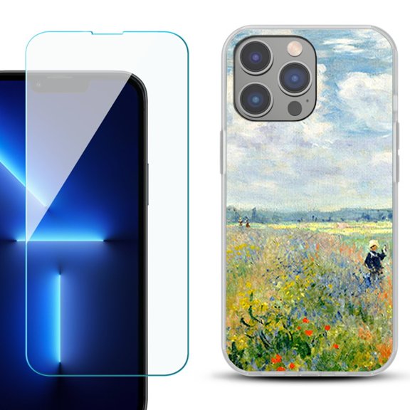 Slim-Fit Gel TPU Phone Case for iPhone 14 Pro Max, with Tempered Glass Screen Protector, by OneToughShield ® - Poppy Field